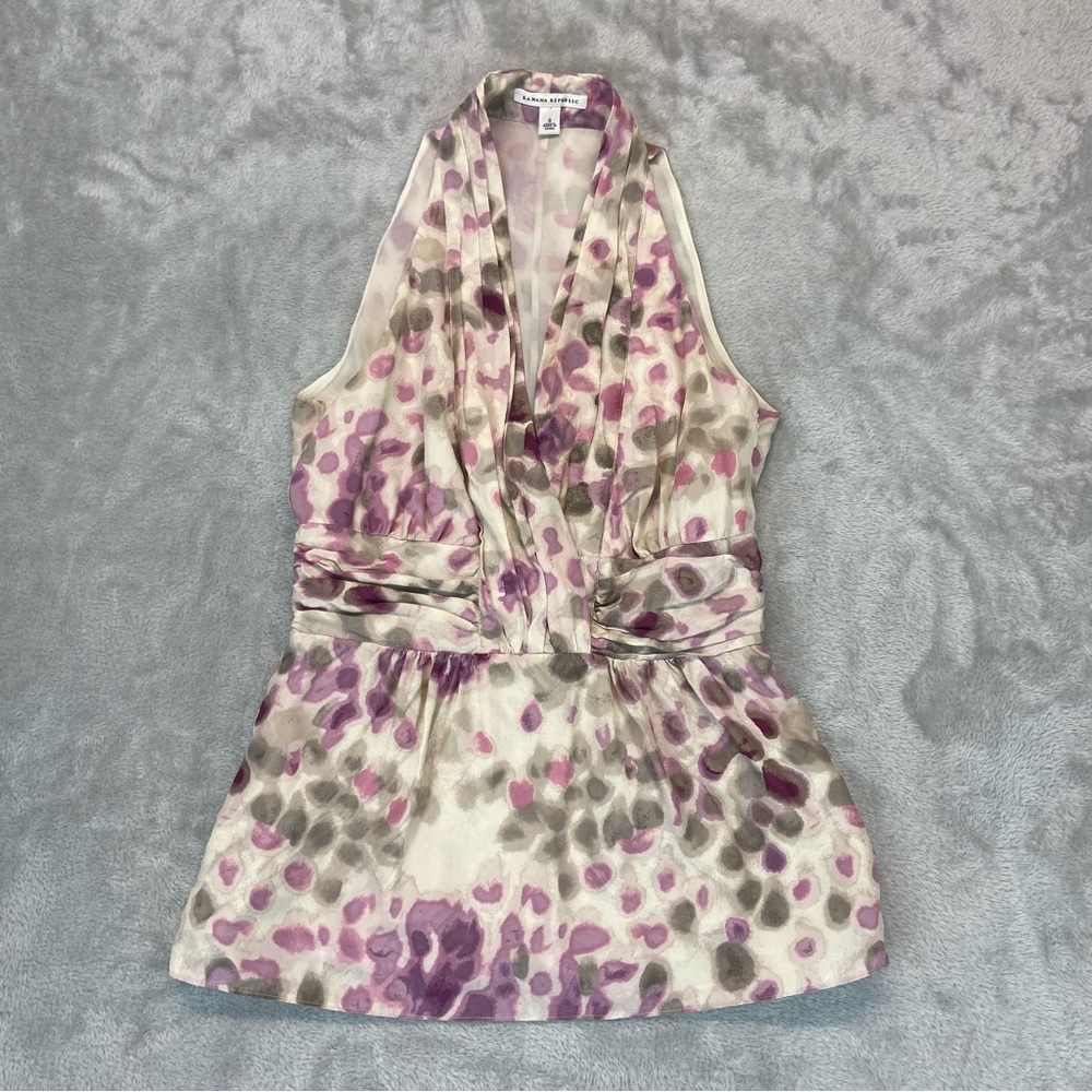 BANANA REPUBLIC Y2K Women Thin Lite 100% Silk Halter Tank Top Multicolor Floral